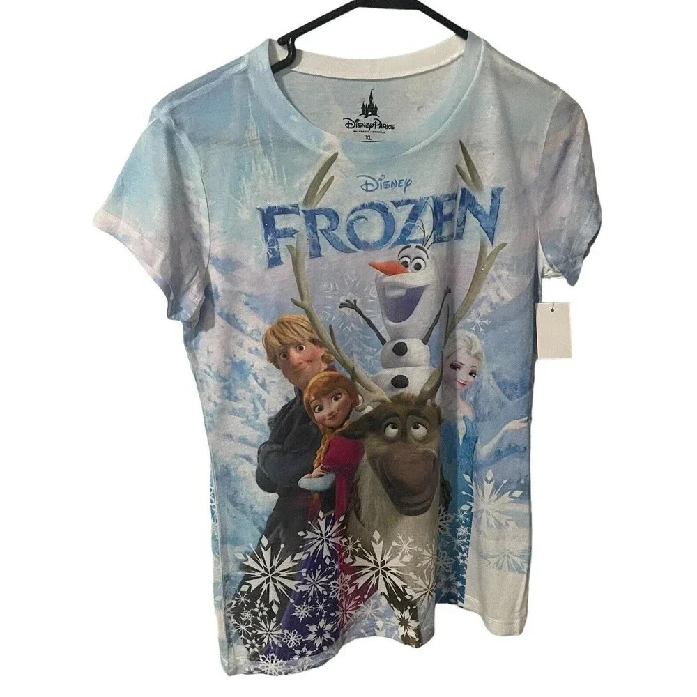 DISNEY PARKS FROZEN ELSA ANA OLAF BLUE KIDS SHIRT SIZE XL 14-16 NEW RARE